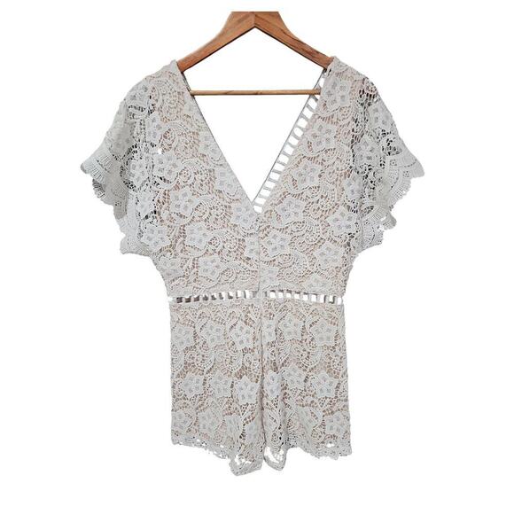 Soieblu Open Embroidered Lace Romper Ivory Size L NWT - Picture 5 of 9
